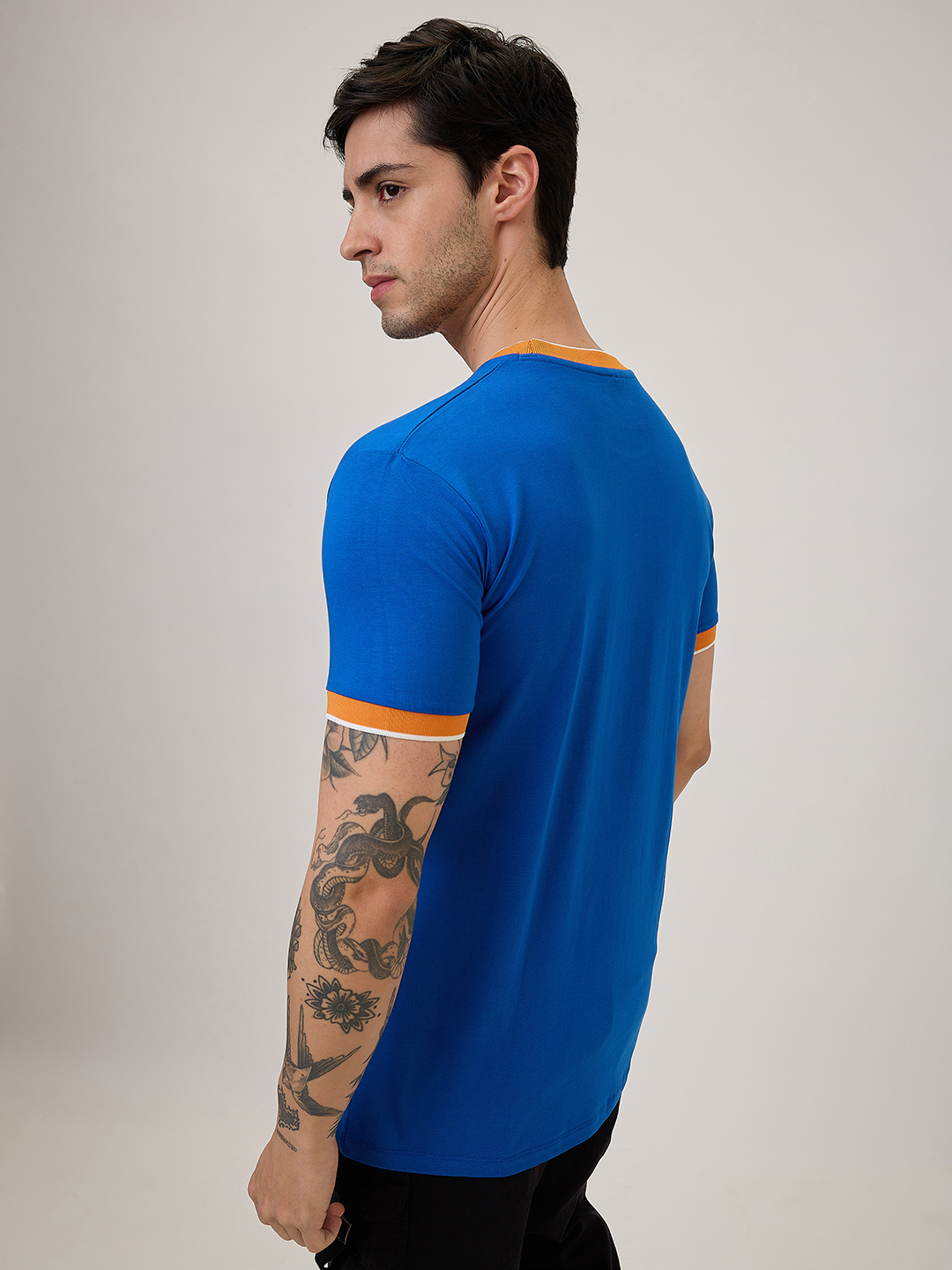 India ICC Champions Trophy 2025 Men Royal Blue and Orange Printed Half Sleeves Round Neck Cotton T-Shirt (3)