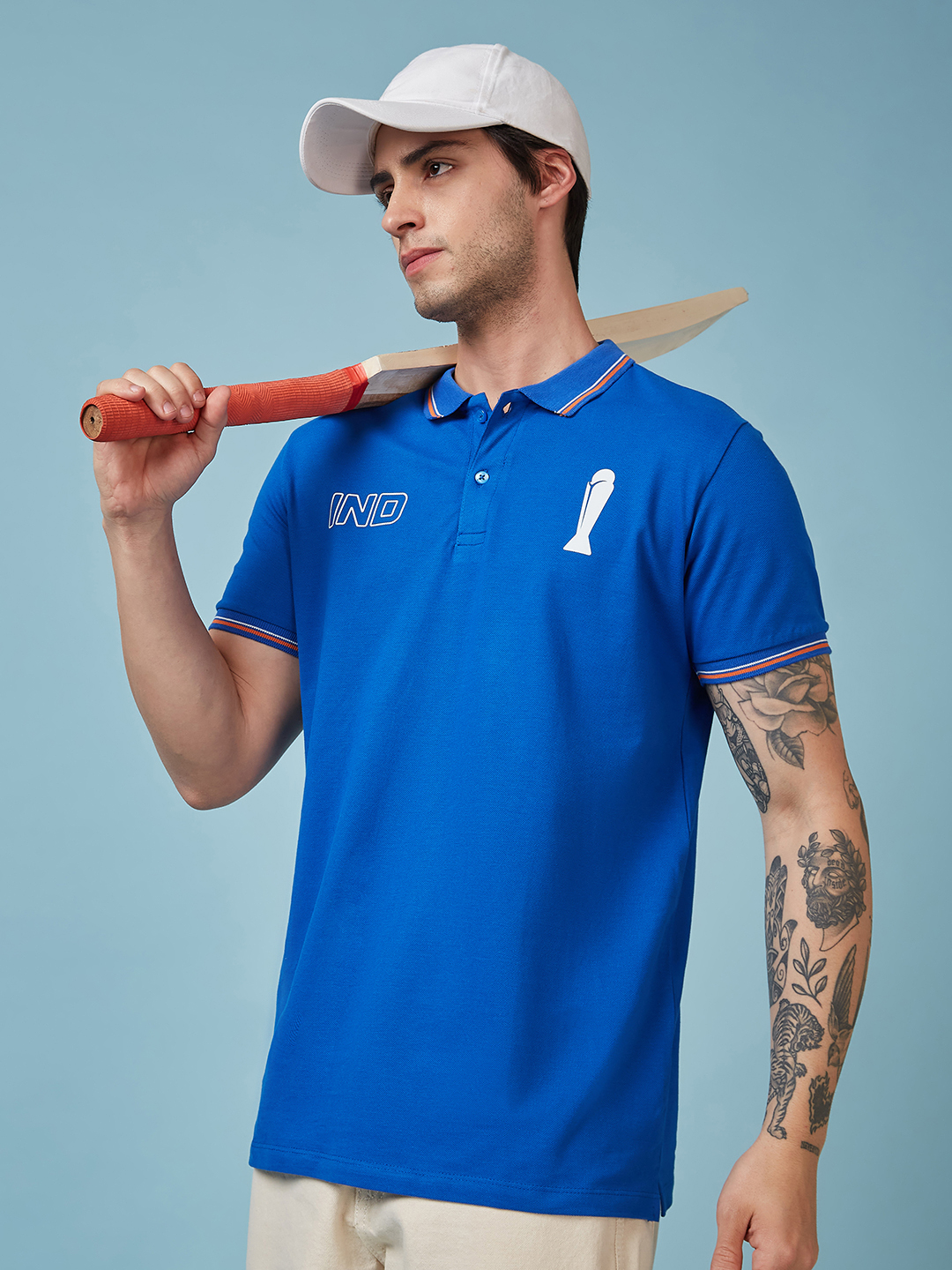 ICC Champions Trophy 2025 Men Royal Blue Solid Half Sleeves Polo Collor T-Shirt