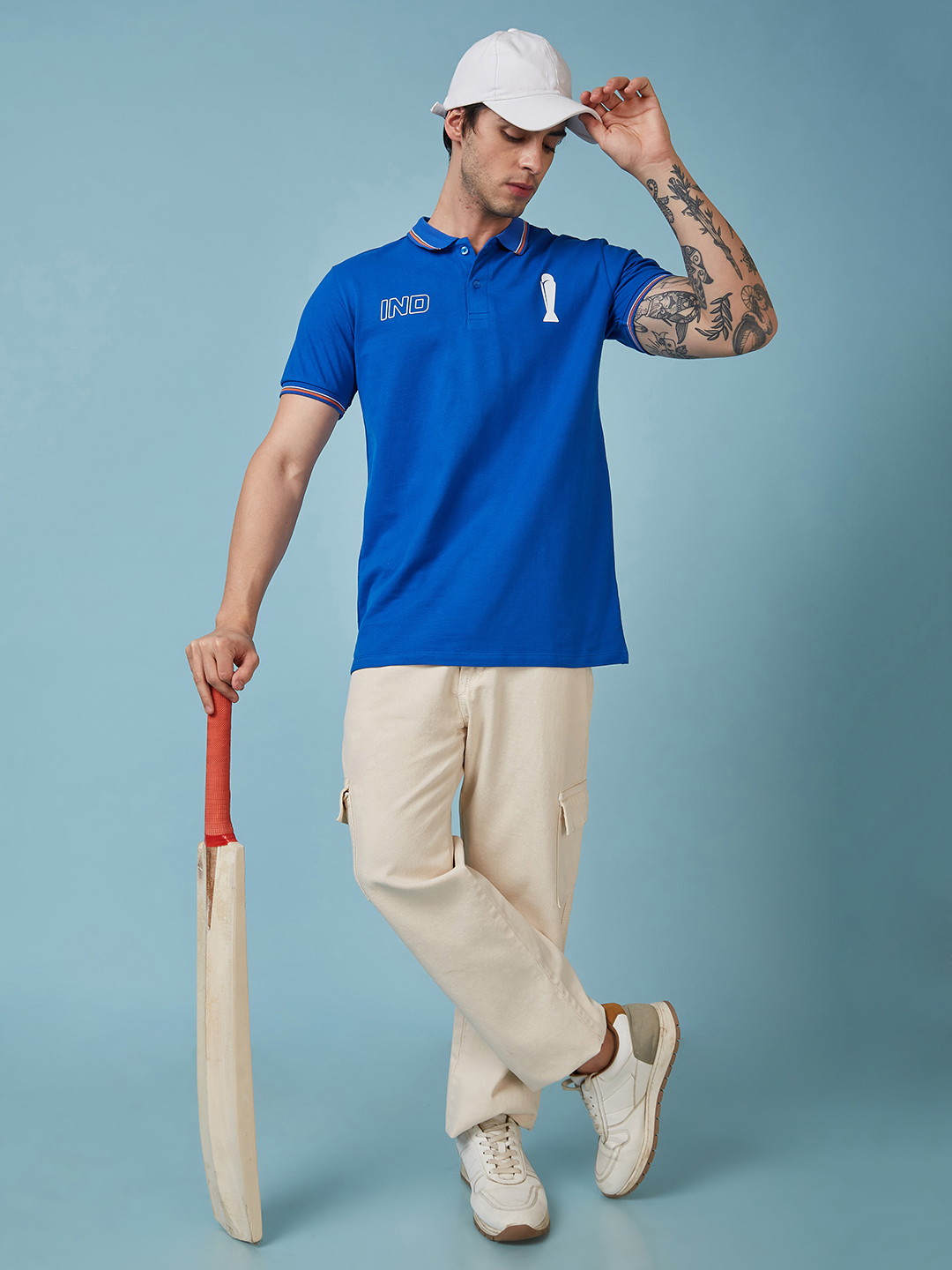 India ICC Champions Trophy 2025 Men Royal Blue Solid Half Sleeves Polo Collor T-Shirt (6)