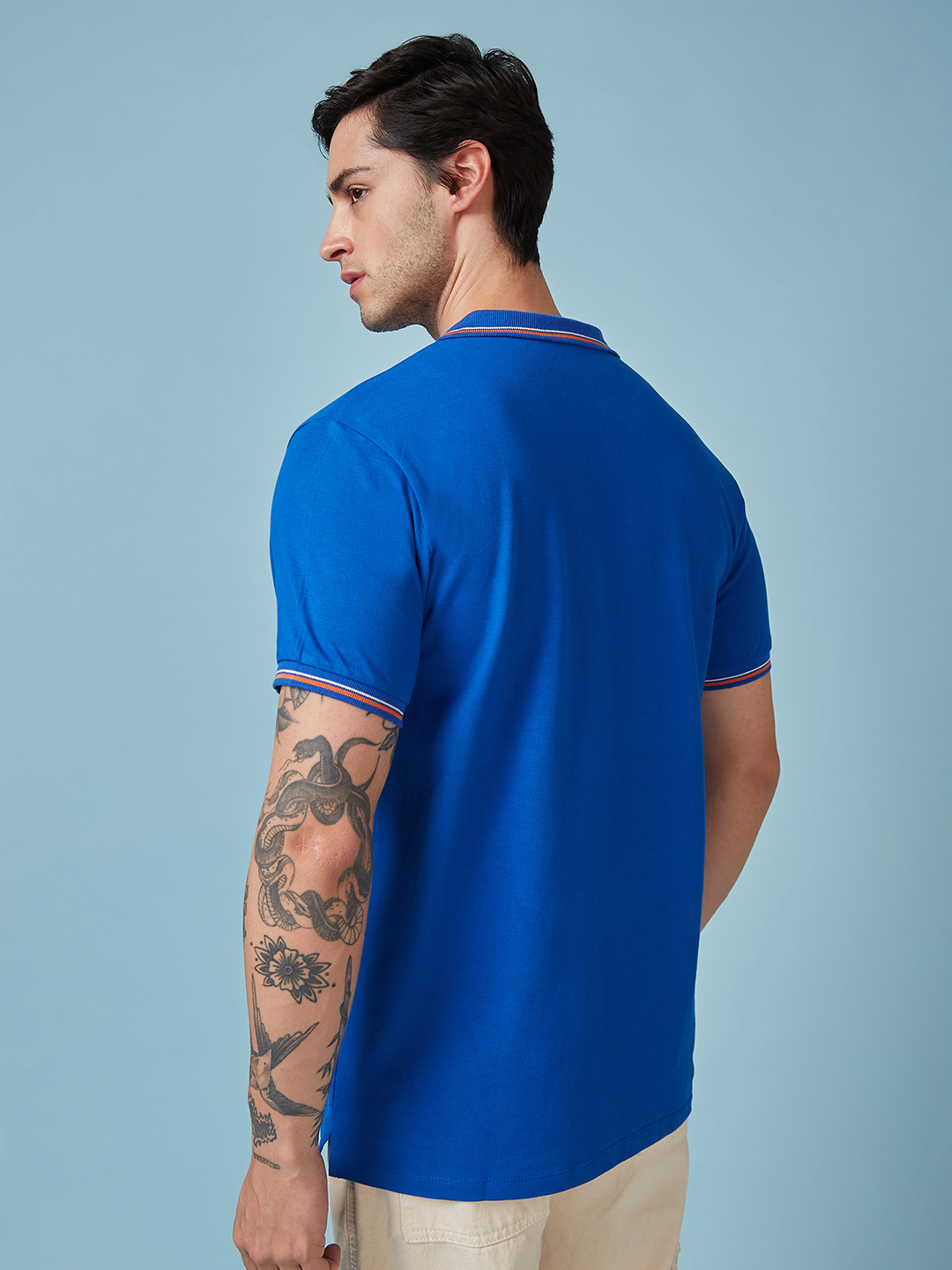 India ICC Champions Trophy 2025 Men Royal Blue Solid Half Sleeves Polo Collor T-Shirt (2)