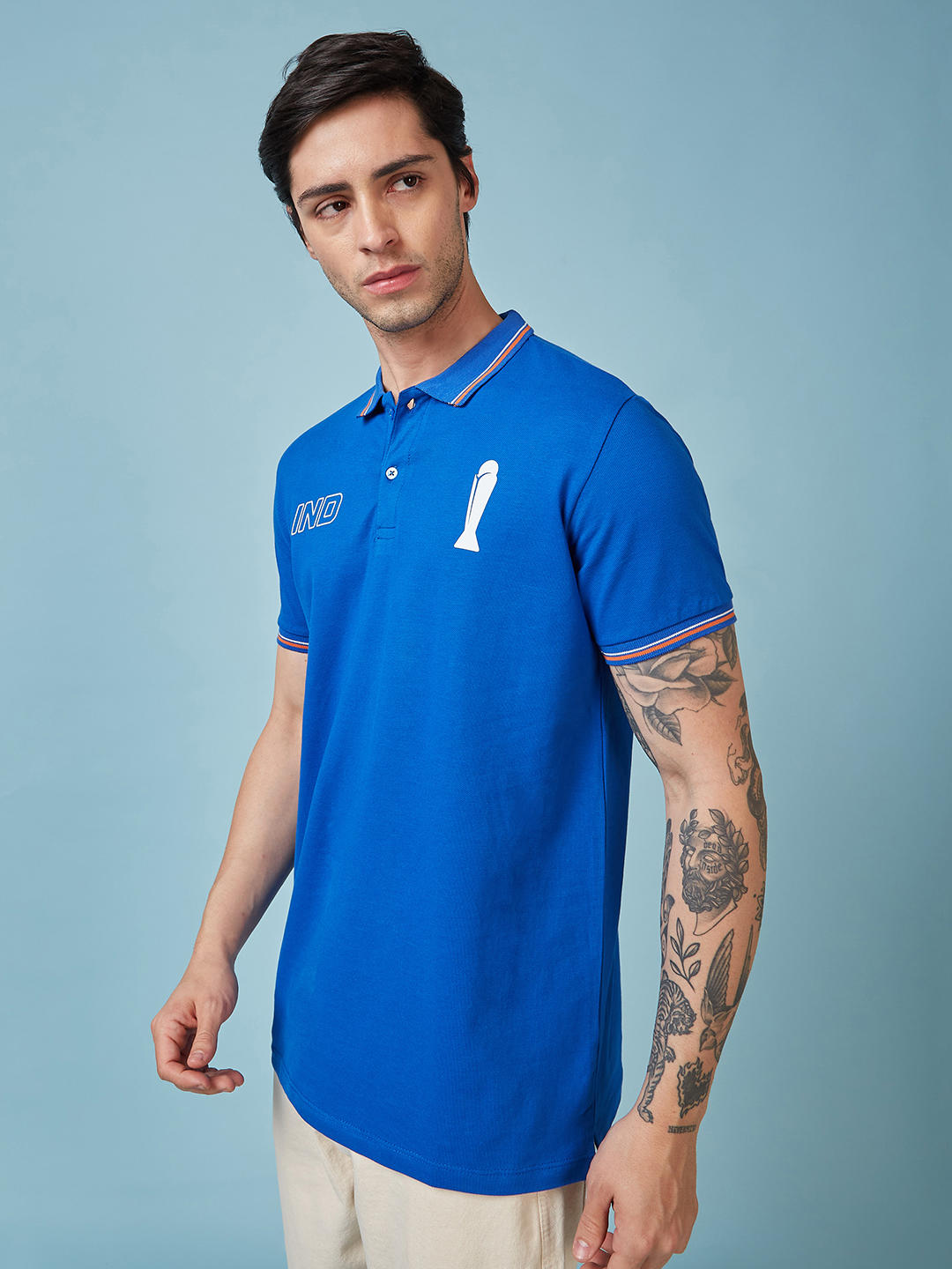 India ICC Champions Trophy 2025 Men Royal Blue Solid Half Sleeves Polo Collor T-Shirt (3)