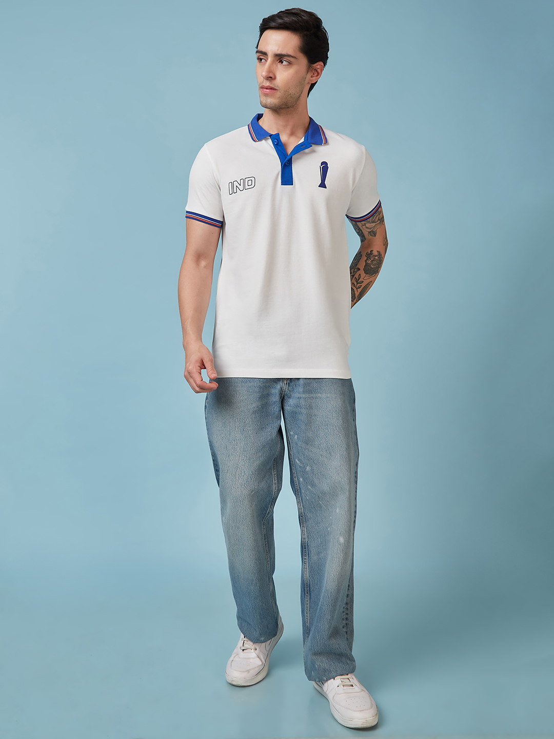 India ICC Champions Trophy 2025 Men White and Royal Blue Solid Half Sleeves Polo Collor T-Shirt (6)