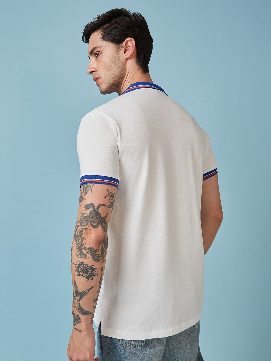 India ICC Champions Trophy 2025 Men White and Royal Blue Solid Half Sleeves Polo Collor T-Shirt (3)