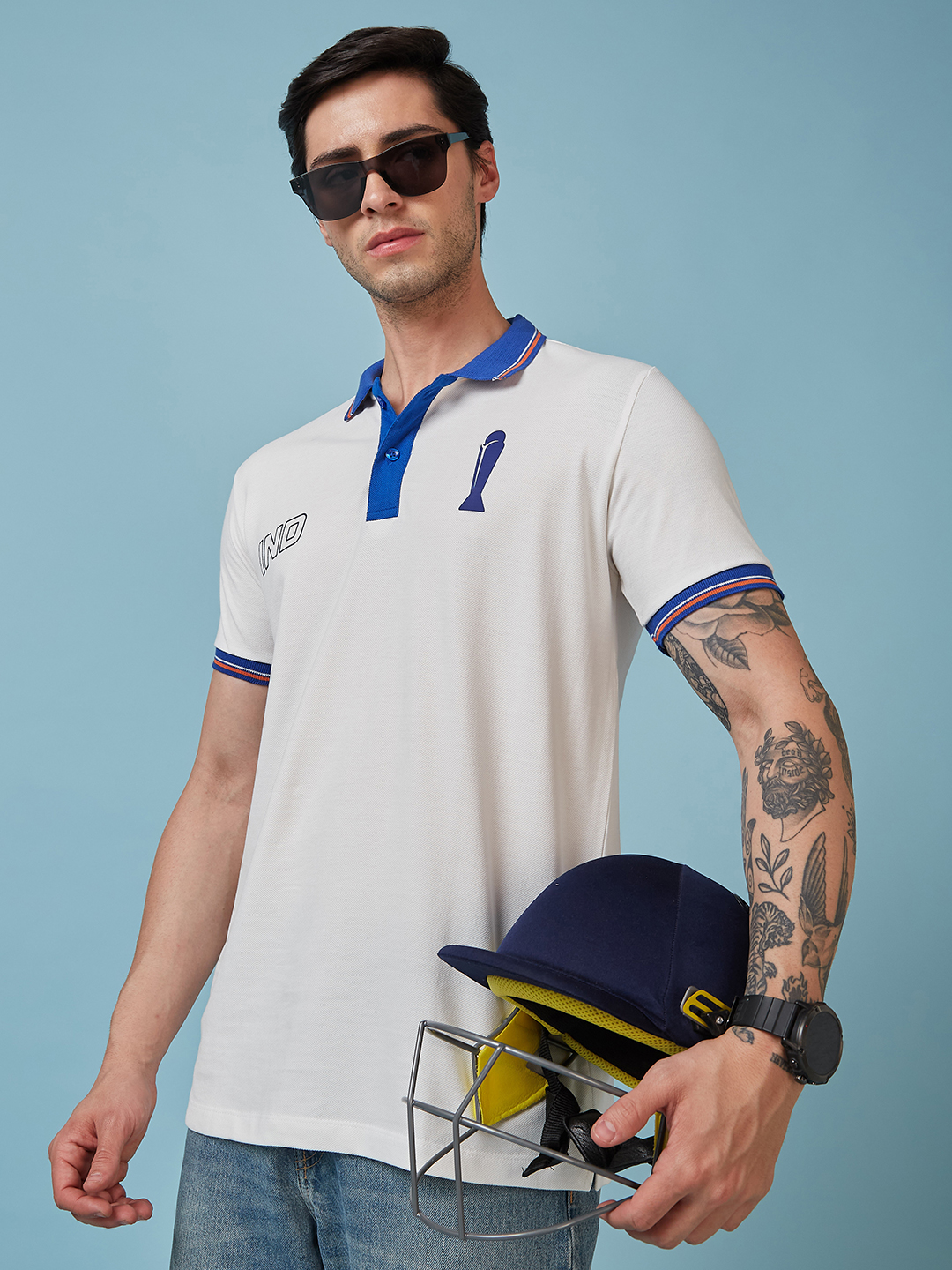ICC Champions Trophy 2025 Men White and Royal Blue Solid Half Sleeves Polo Collor T-Shirt