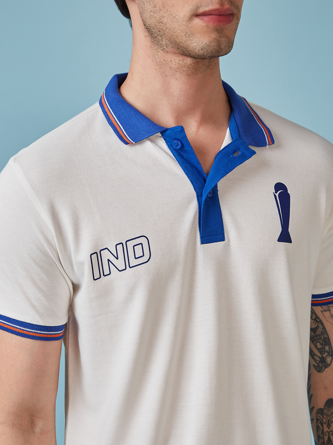 India ICC Champions Trophy 2025 Men White and Royal Blue Solid Half Sleeves Polo Collor T-Shirt (4)