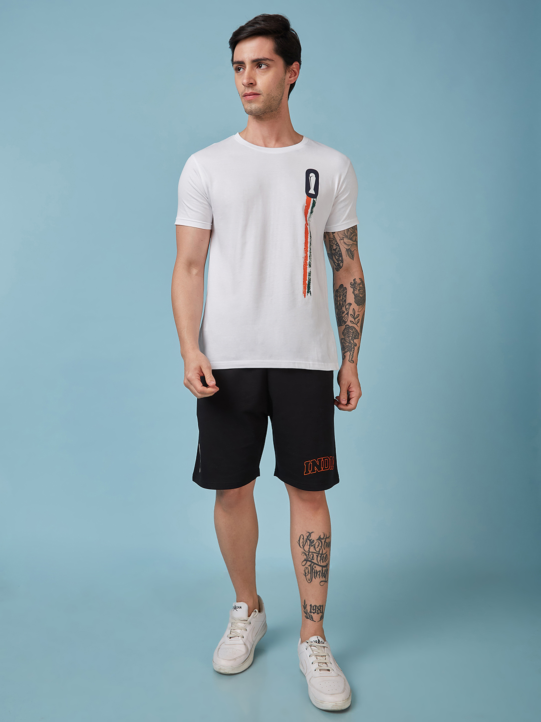 India ICC Champions Trophy 2025 Men White Logo Printed Half Sleeves Round Neck Cotton T-Shirt (6)