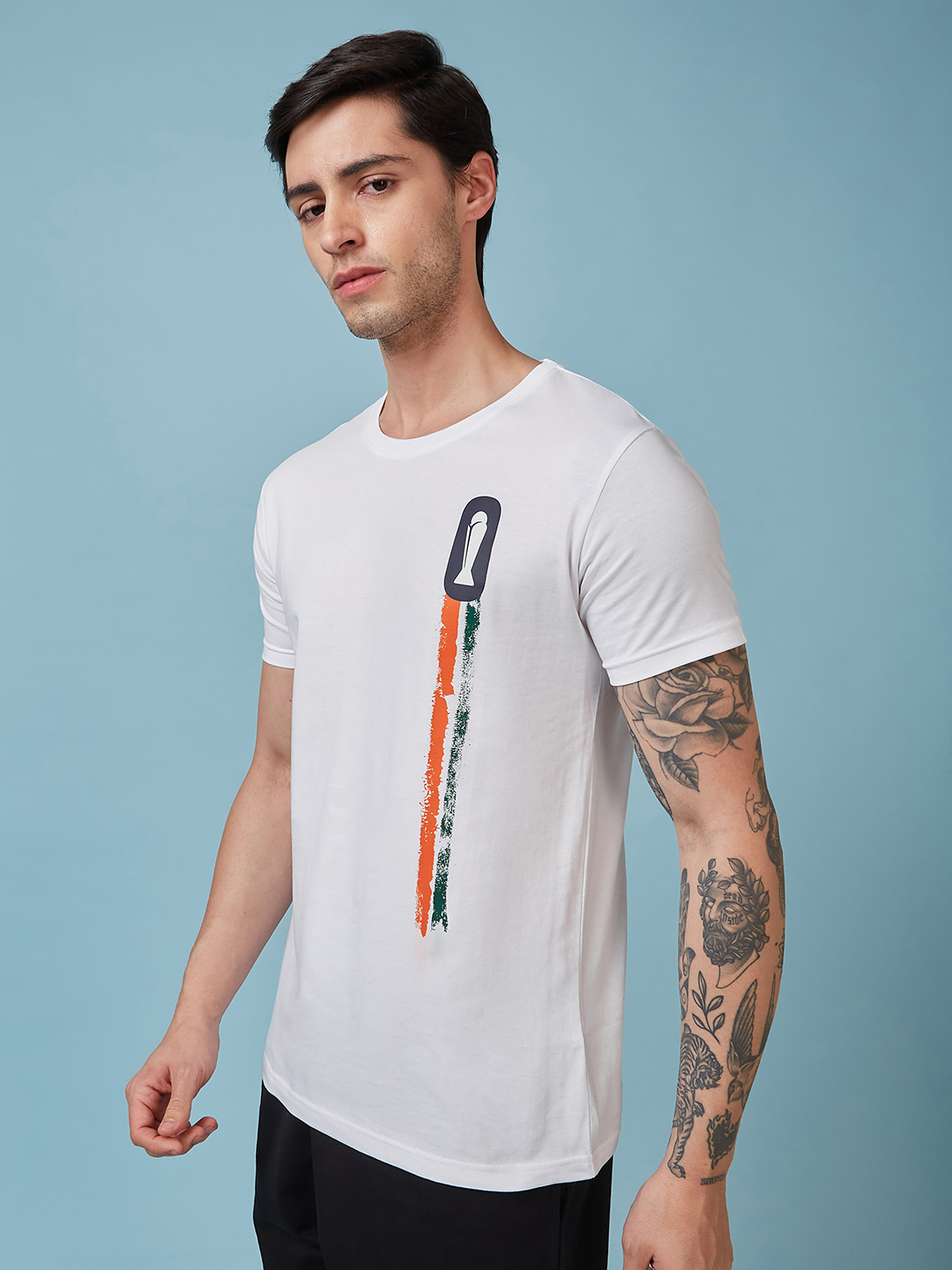 India ICC Champions Trophy 2025 Men White Logo Printed Half Sleeves Round Neck Cotton T-Shirt (2)
