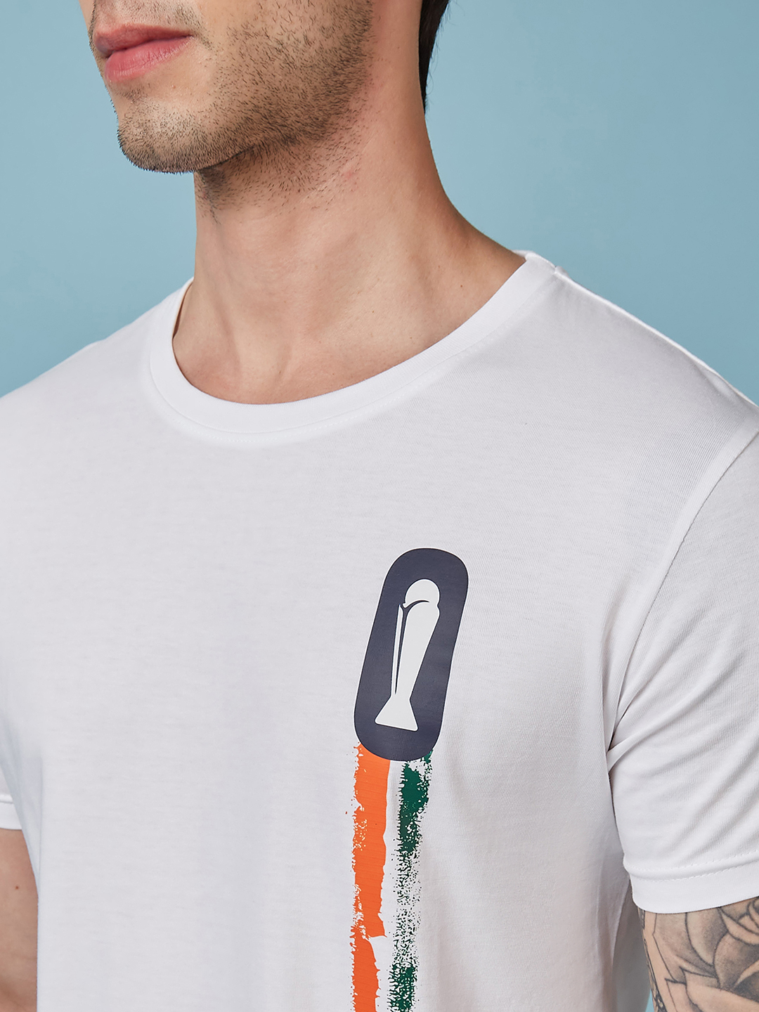 India ICC Champions Trophy 2025 Men White Logo Printed Half Sleeves Round Neck Cotton T-Shirt (4)