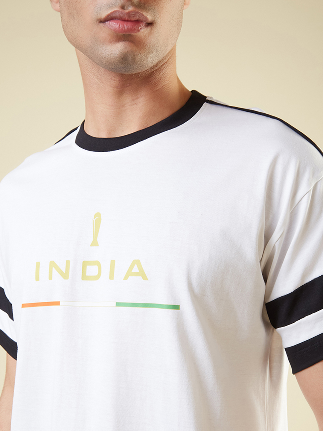 India ICC Champions Trophy 2025 Men White Typography Printed Half Sleeves Round Neck Cotton Oversized T-shirt (3)