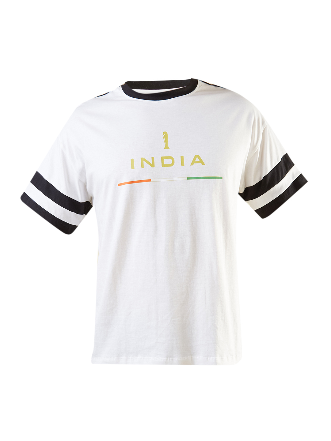 India ICC Champions Trophy 2025 Men White Typography Printed Half Sleeves Round Neck Cotton Oversized T-shirt (5)