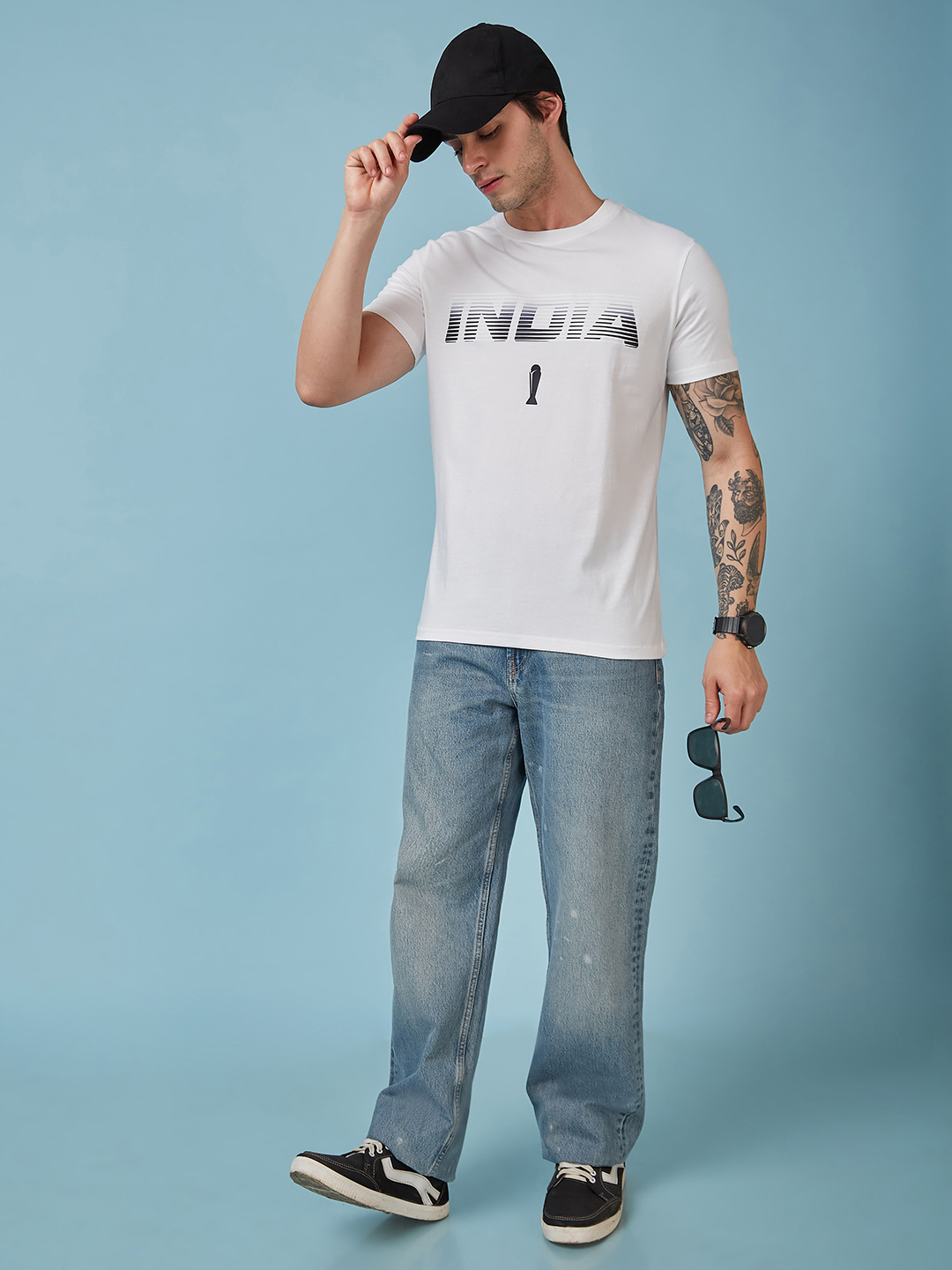 India ICC Champions Trophy 2025 Men White Typography Printed Half Sleeves Round Neck Cotton T-Shirt (6)