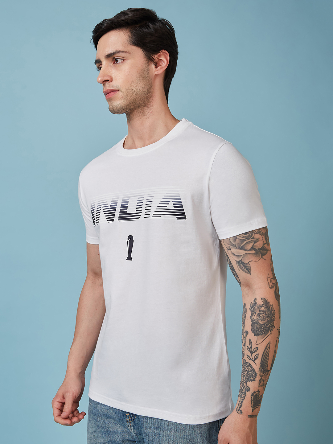 India ICC Champions Trophy 2025 Men White Typography Printed Half Sleeves Round Neck Cotton T-Shirt (2)