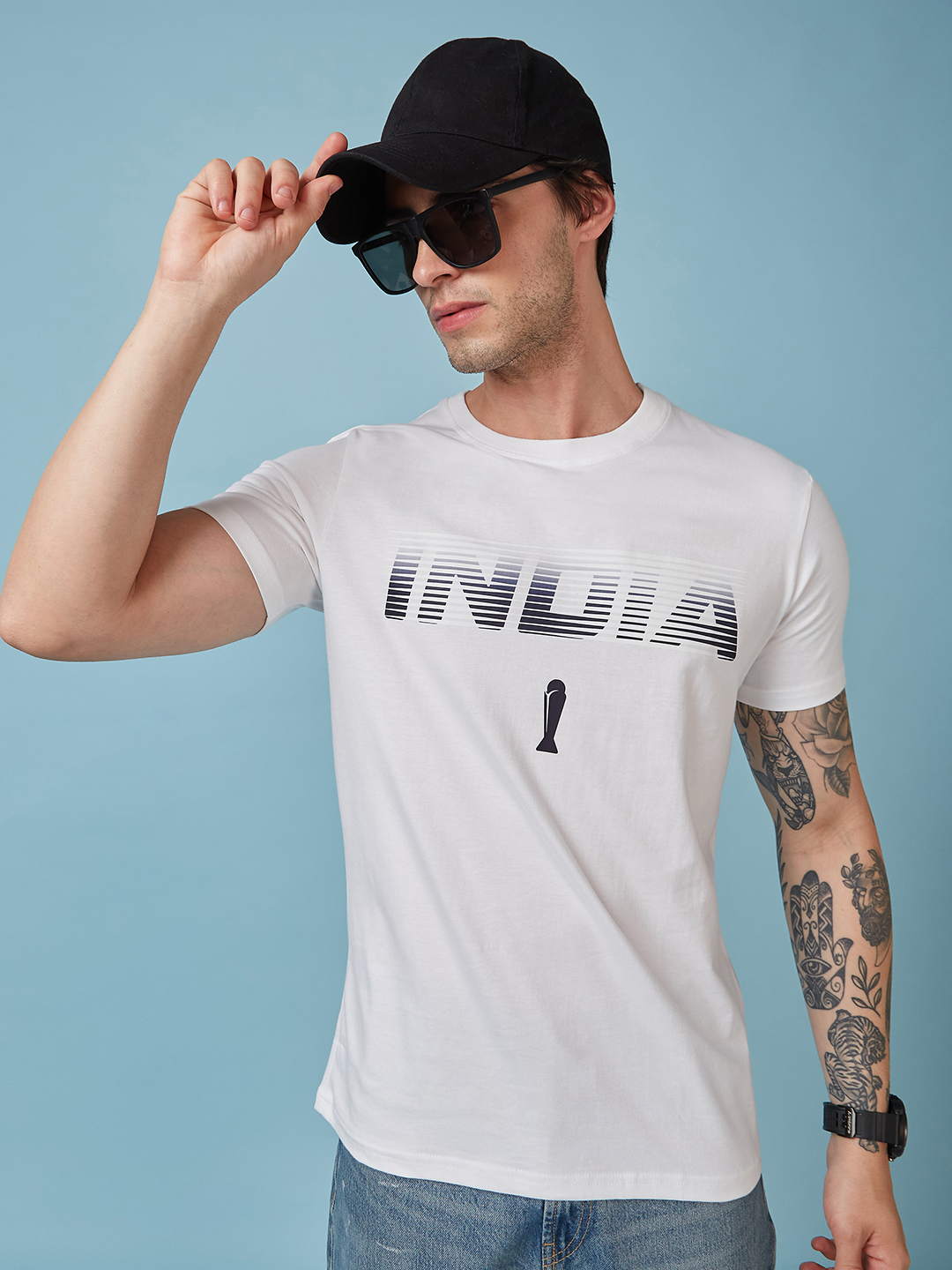 India ICC Champions Trophy 2025 Men White Typography Printed Half Sleeves Round Neck Cotton T-Shirt