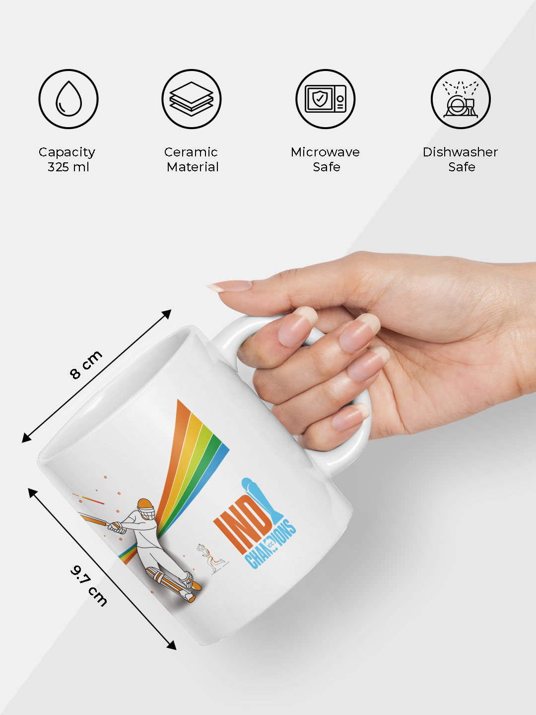 India ICC Champions Trophy 2025 - Ceramic Glossy Printed Mug, Microwave and Dishwasher Safe, Tea and Coffee Mug - 325 ml (5)