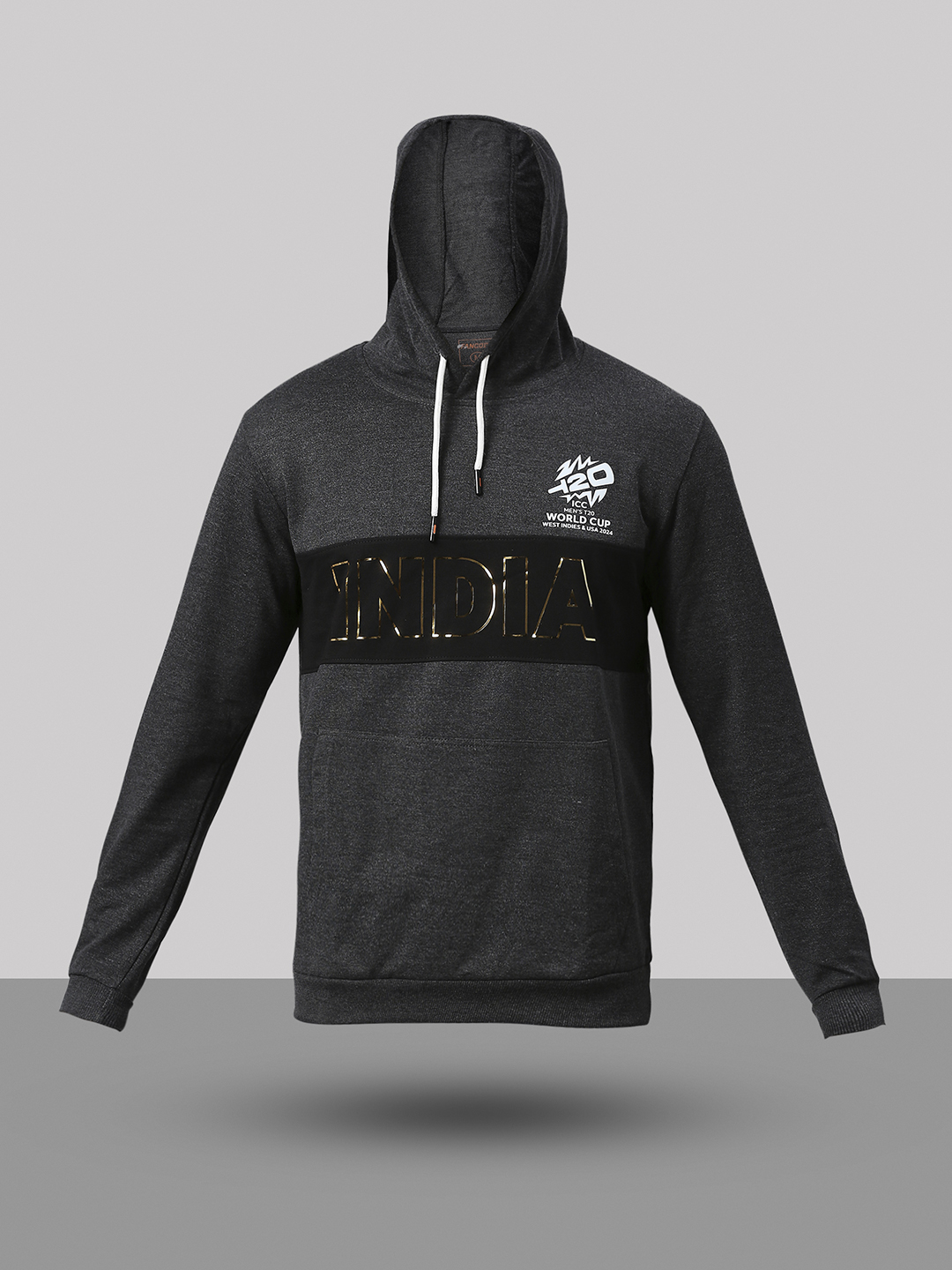 India ICC Men's T20 WC-24 Anthra Melange Graphic Printed Full Sleeves Hooded Sweatshirt (8)