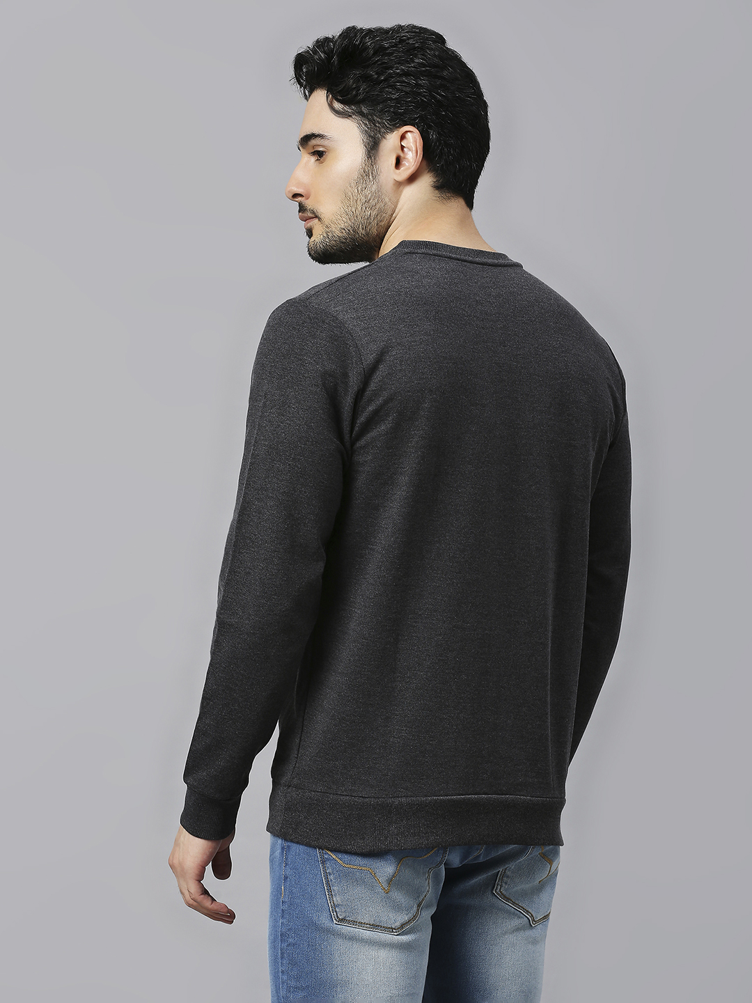 India ICC Men's T20 WC-24 Anthra Melange Logo Printed Full Sleeves Round Neck Sweatshirt (5)