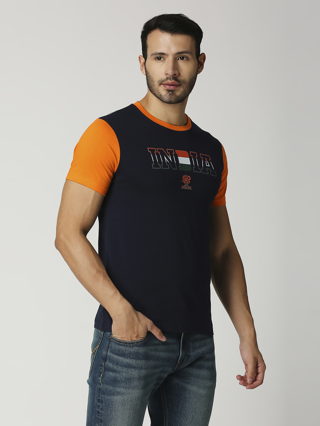 India ICC Men's T20 WC-24 Black and Orange Half Sleeves Round Neck Cotton T-Shirt (3)
