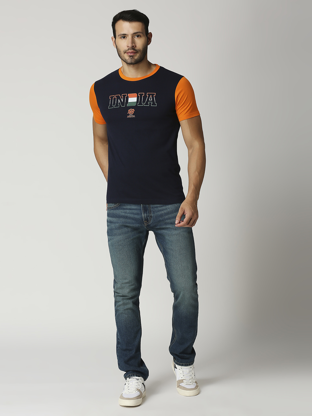 India ICC Men's T20 WC-24 Black and Orange Half Sleeves Round Neck Cotton T-Shirt (5)