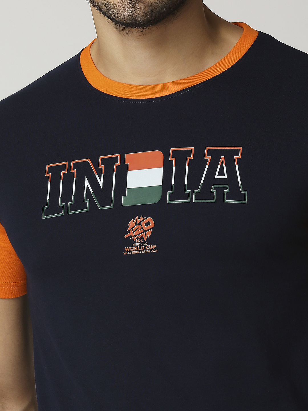 India ICC Men's T20 WC-24 Black and Orange Half Sleeves Round Neck Cotton T-Shirt (9)