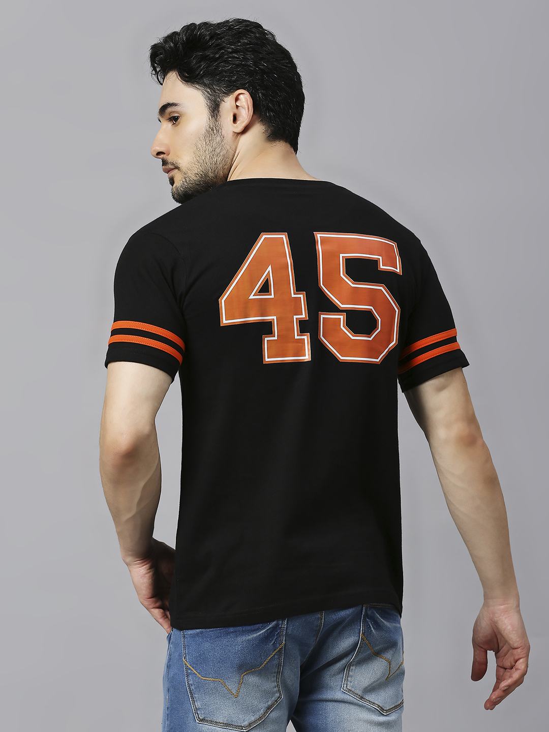 India ICC Men's T20 WC-24 Black and Orange Printed Half Sleeves Round Neck Cotton T-Shirt (5)