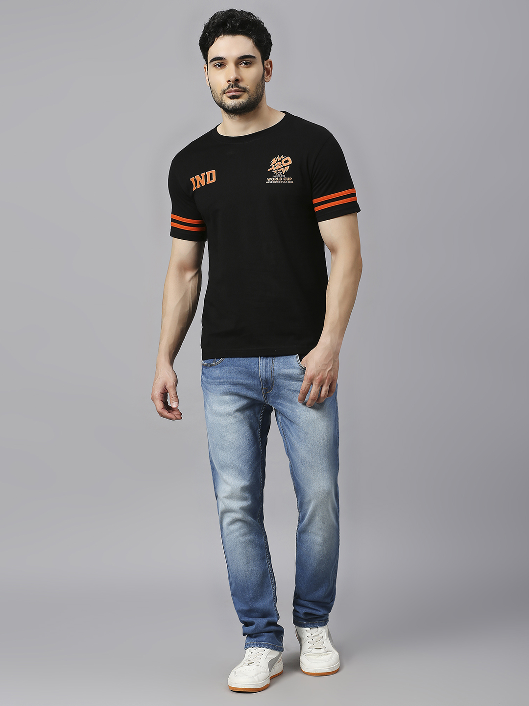 India ICC Men's T20 WC-24 Black and Orange Printed Half Sleeves Round Neck Cotton T-Shirt (6)