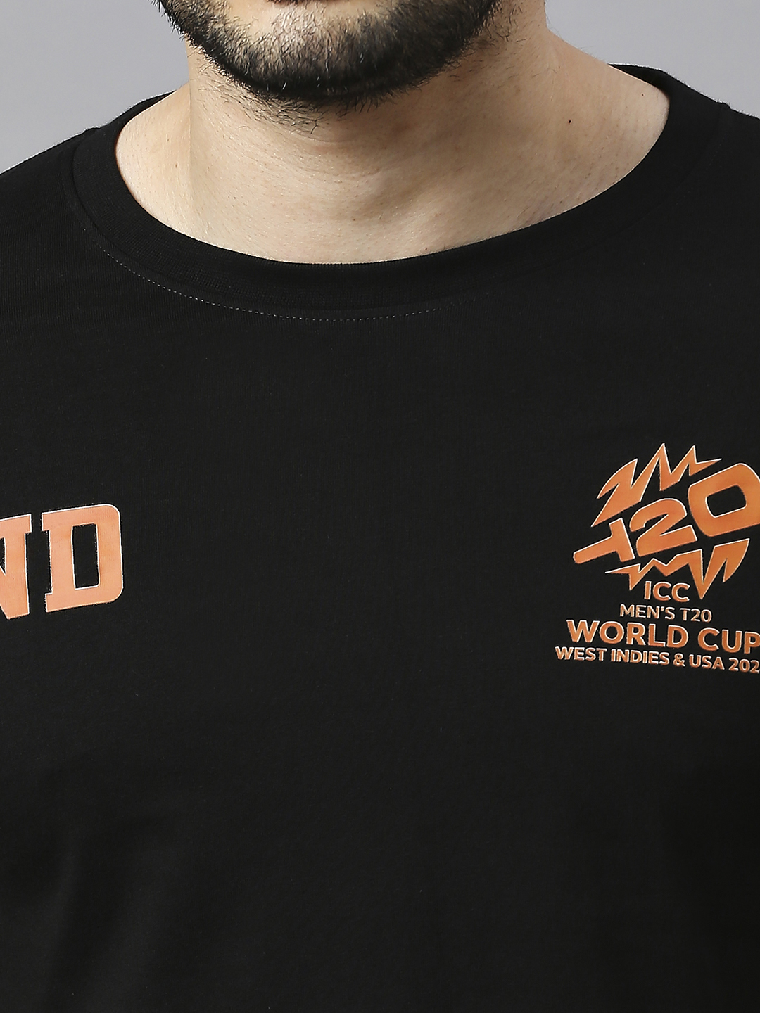 India ICC Men's T20 WC-24 Black and Orange Printed Half Sleeves Round Neck Cotton T-Shirt (8)