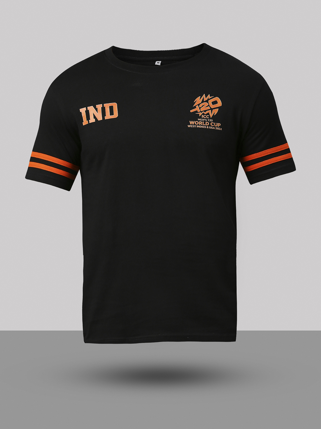 India ICC Men's T20 WC-24 Black and Orange Printed Half Sleeves Round Neck Cotton T-Shirt (9)