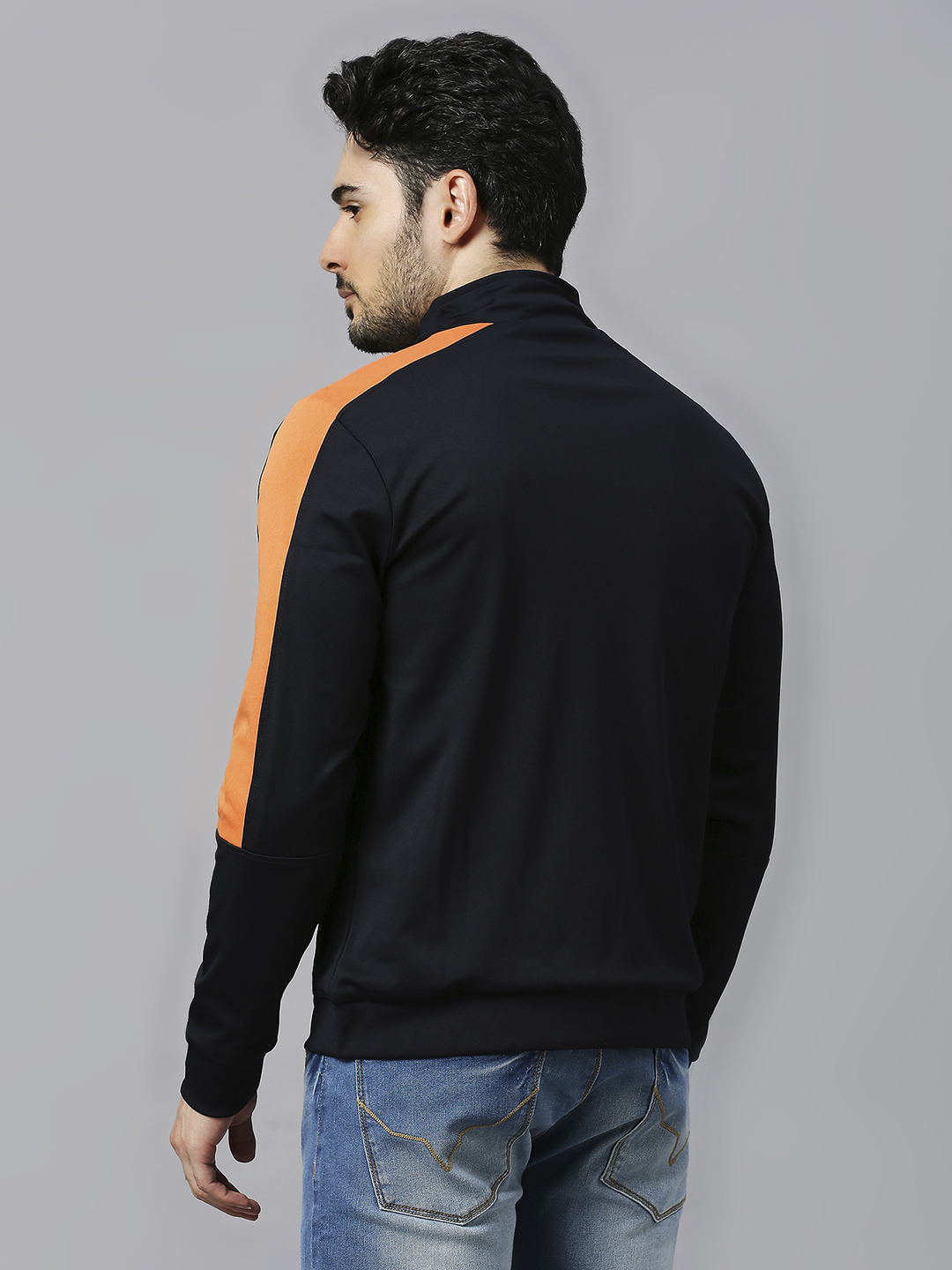 India ICC Men's T20 WC-24 Black & Orange Solid Full Sleeves Stand Collar Polyester Sporty Jacket (5)