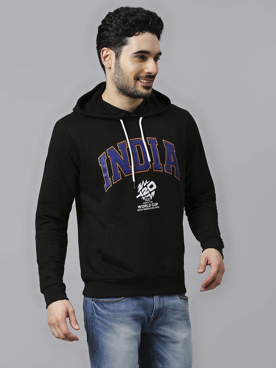 India ICC Men's T20 WC-24 Black Typography Printed Full Sleeves Hooded Sweatshirt (3)