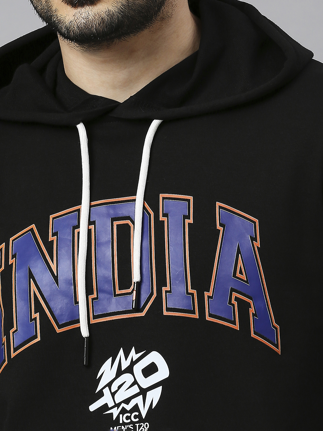 India ICC Men's T20 WC-24 Black Typography Printed Full Sleeves Hooded Sweatshirt (5)