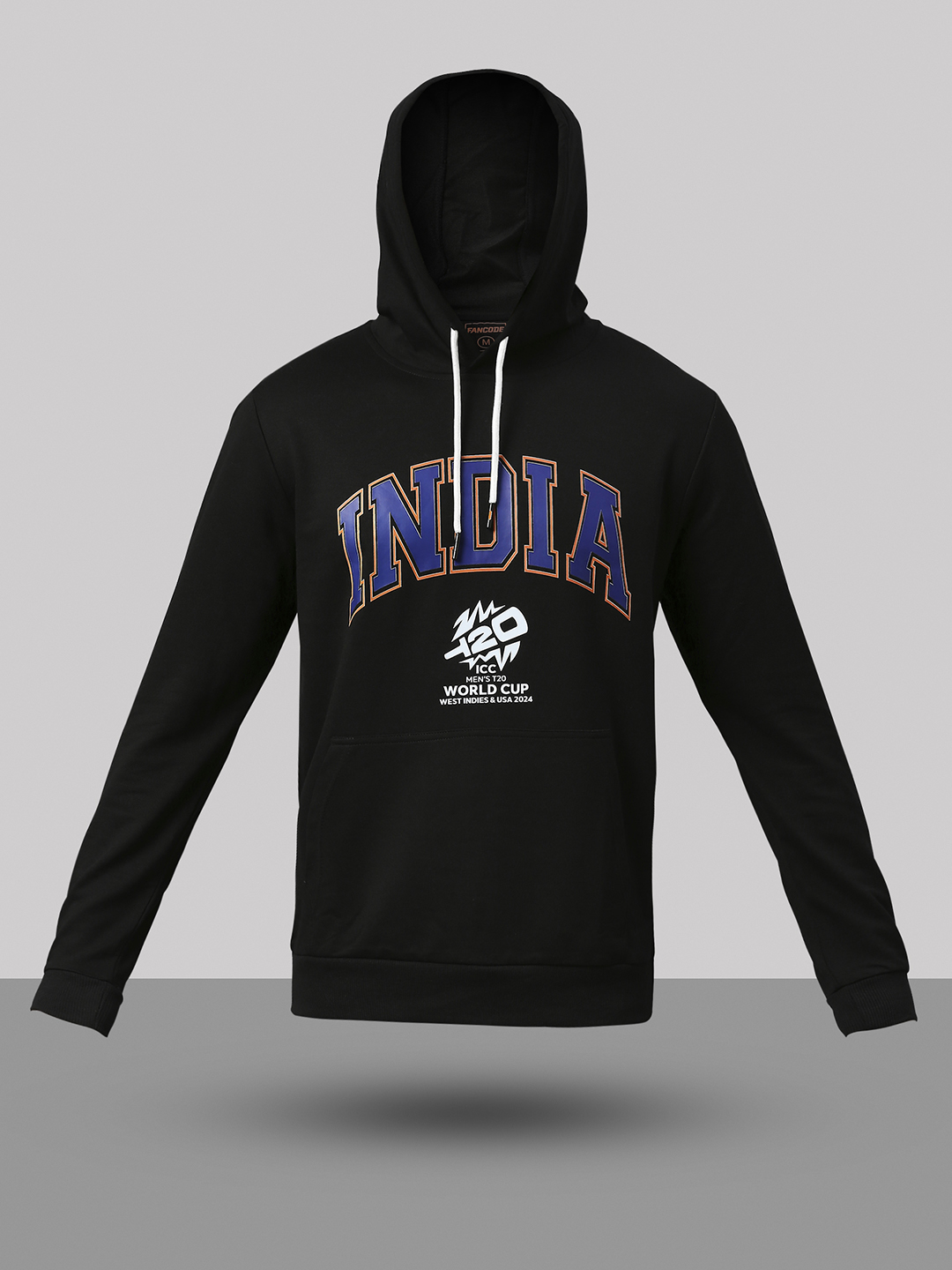 India ICC Men's T20 WC-24 Black Typography Printed Full Sleeves Hooded Sweatshirt (8)