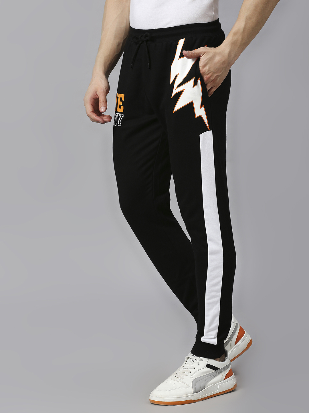 India ICC Men's T20 WC-24 Black Typography Printed Mid-Rise Slim Fit Training Joggers (4)