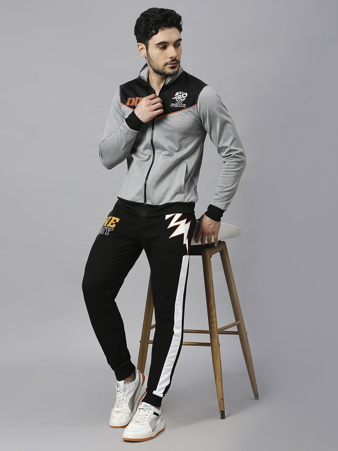India ICC Men's T20 WC-24 Black Typography Printed Mid-Rise Slim Fit Training Joggers (8)