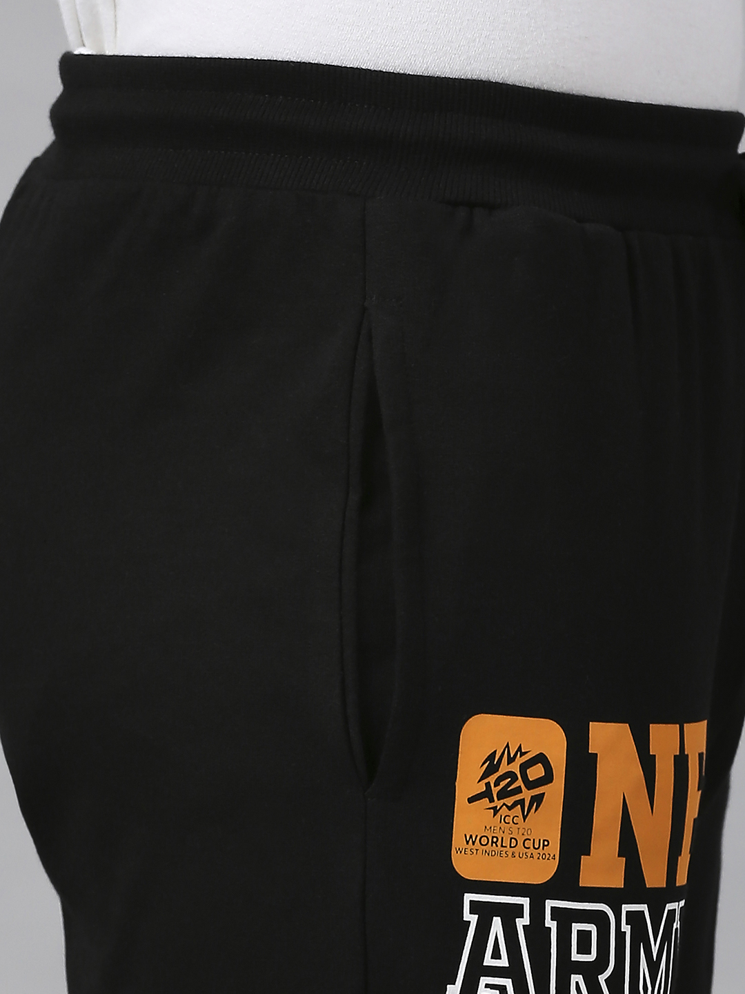 India ICC Men's T20 WC-24 Black Typography Printed Mid-Rise Slim Fit Training Joggers (9)