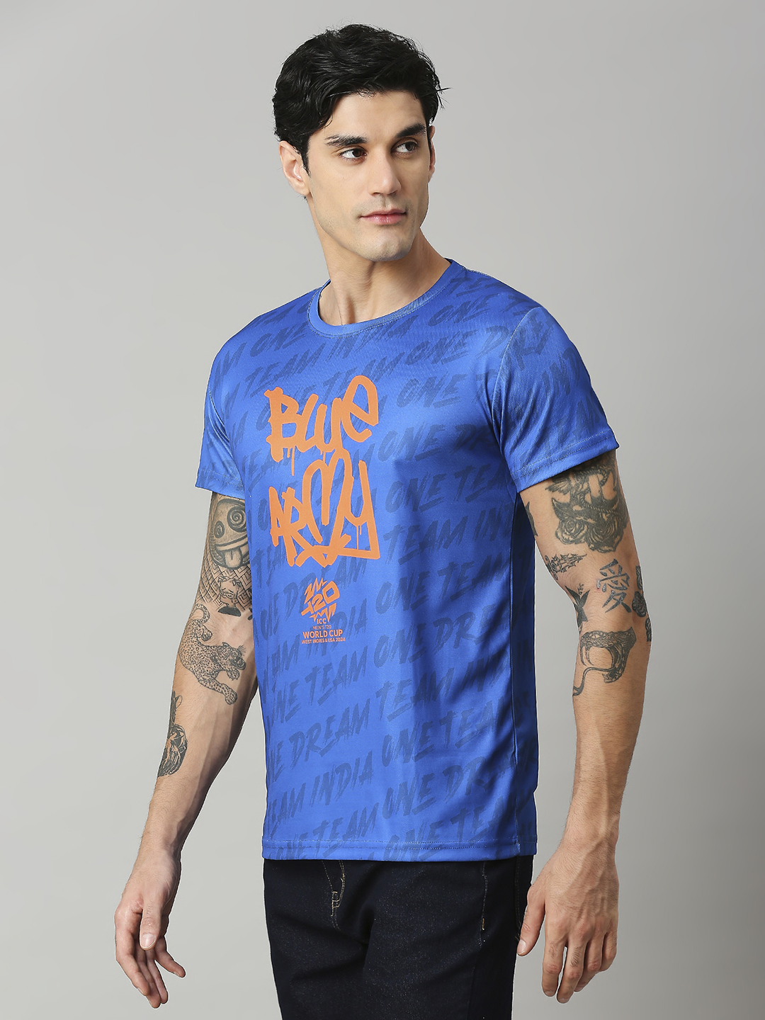 India ICC Men's T20 WC-24 Blue Graphic Printed Half Sleeves Round Neck Polyester T-Shirt (3)