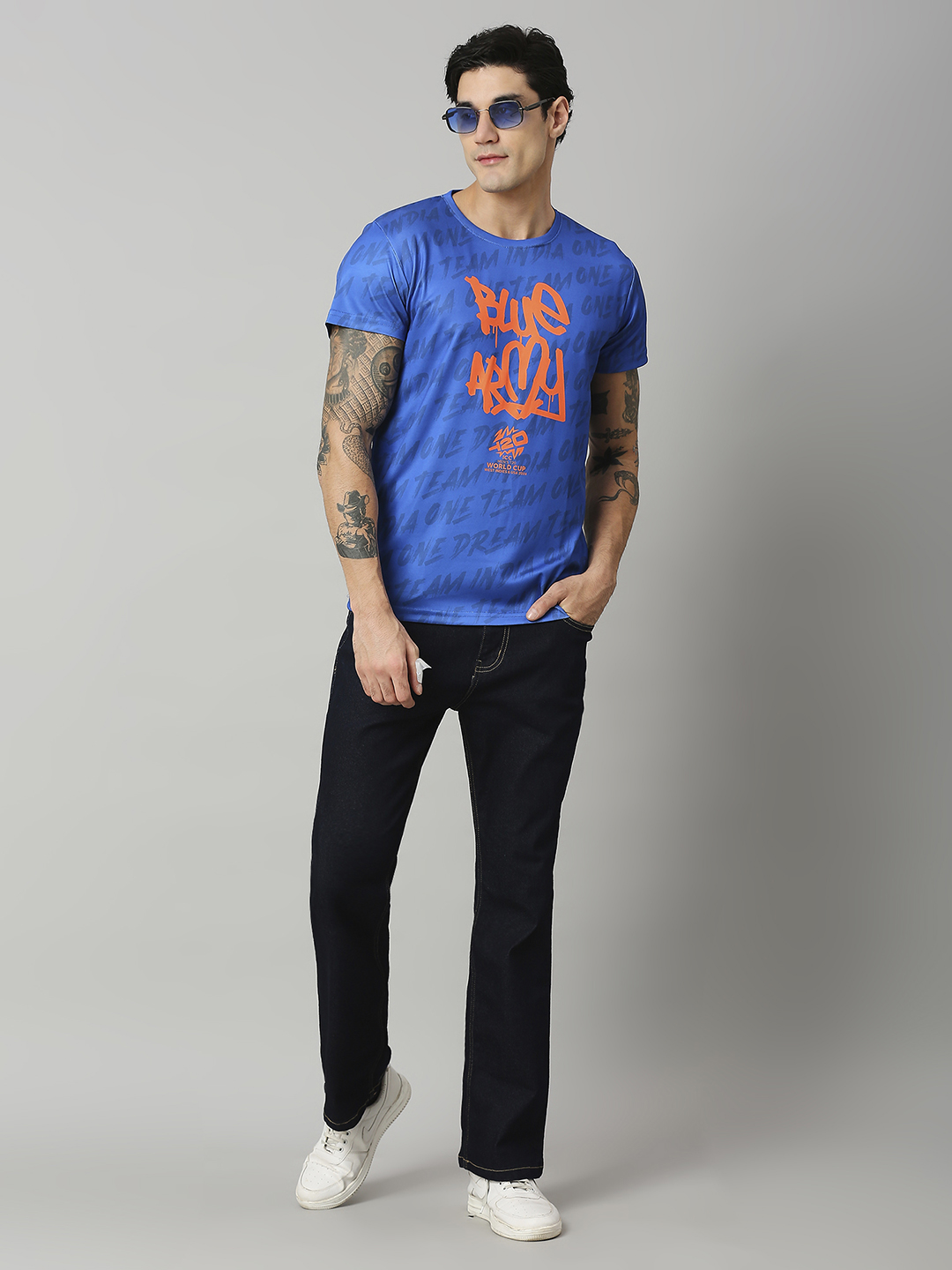 India ICC Men's T20 WC-24 Blue Graphic Printed Half Sleeves Round Neck Polyester T-Shirt (6)