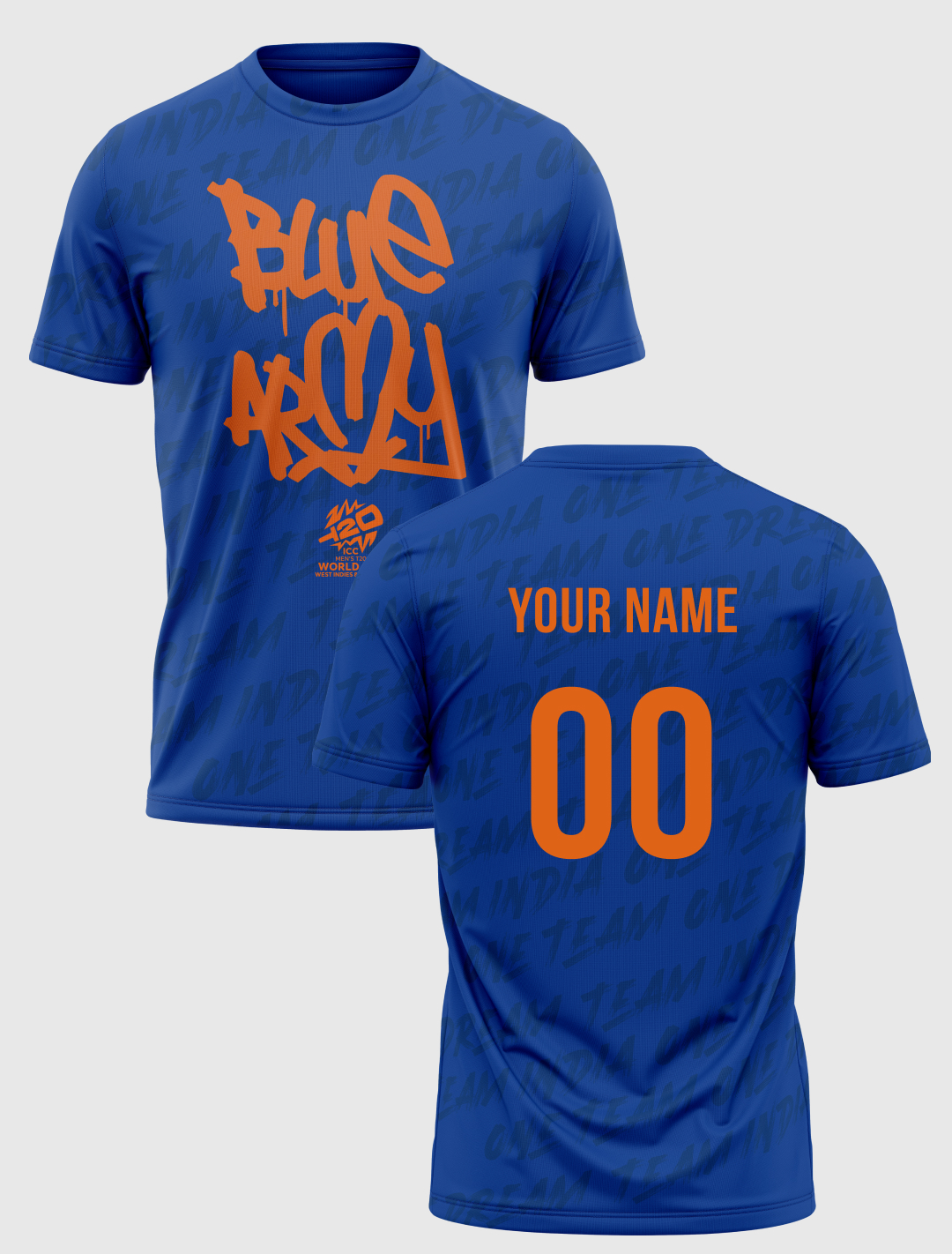 India ICC Men's T20 WC-24 Blue Graphic Printed Half Sleeves Round Neck Polyester T-Shirt - Customised (2)