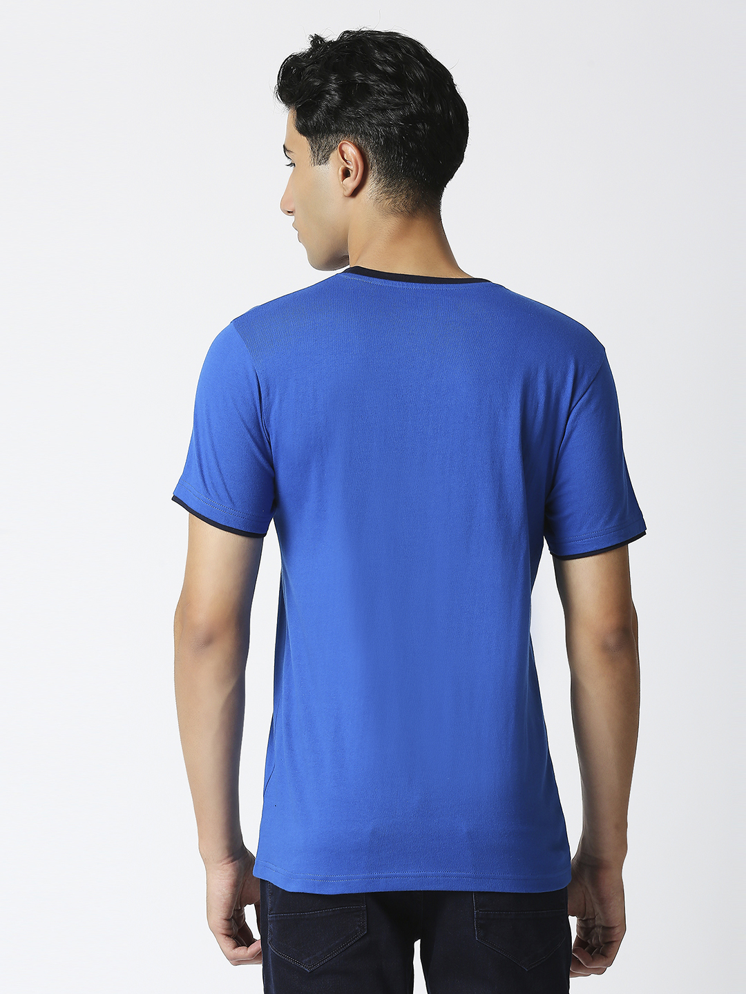 India ICC Men's T20 WC-24 Blue Typography Printed Half Sleeves Round Neck Tri-Color Cotton T-Shirt (4)