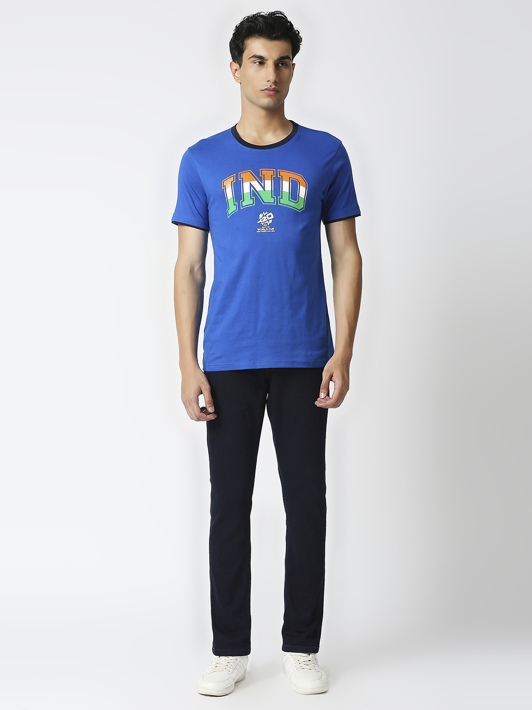 India ICC Men's T20 WC-24 Blue Typography Printed Half Sleeves Round Neck Tri-Color Cotton T-Shirt (5)