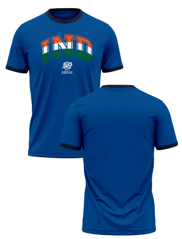 India ICC Men's T20 WC-24 Blue Typography Printed Half Sleeves Round Neck Tri-Color Cotton T-Shirt - Customised (3)