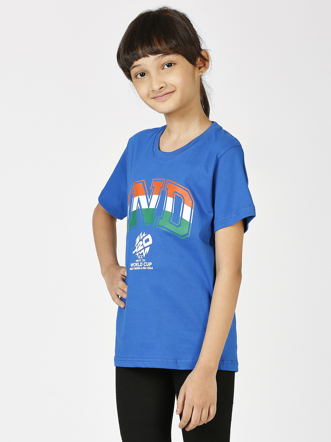 India ICC Men's T20 WC-24 Boys Blue Typography Printed Half Sleeves Round Neck Tri-Color Cotton T-Shirt (4)