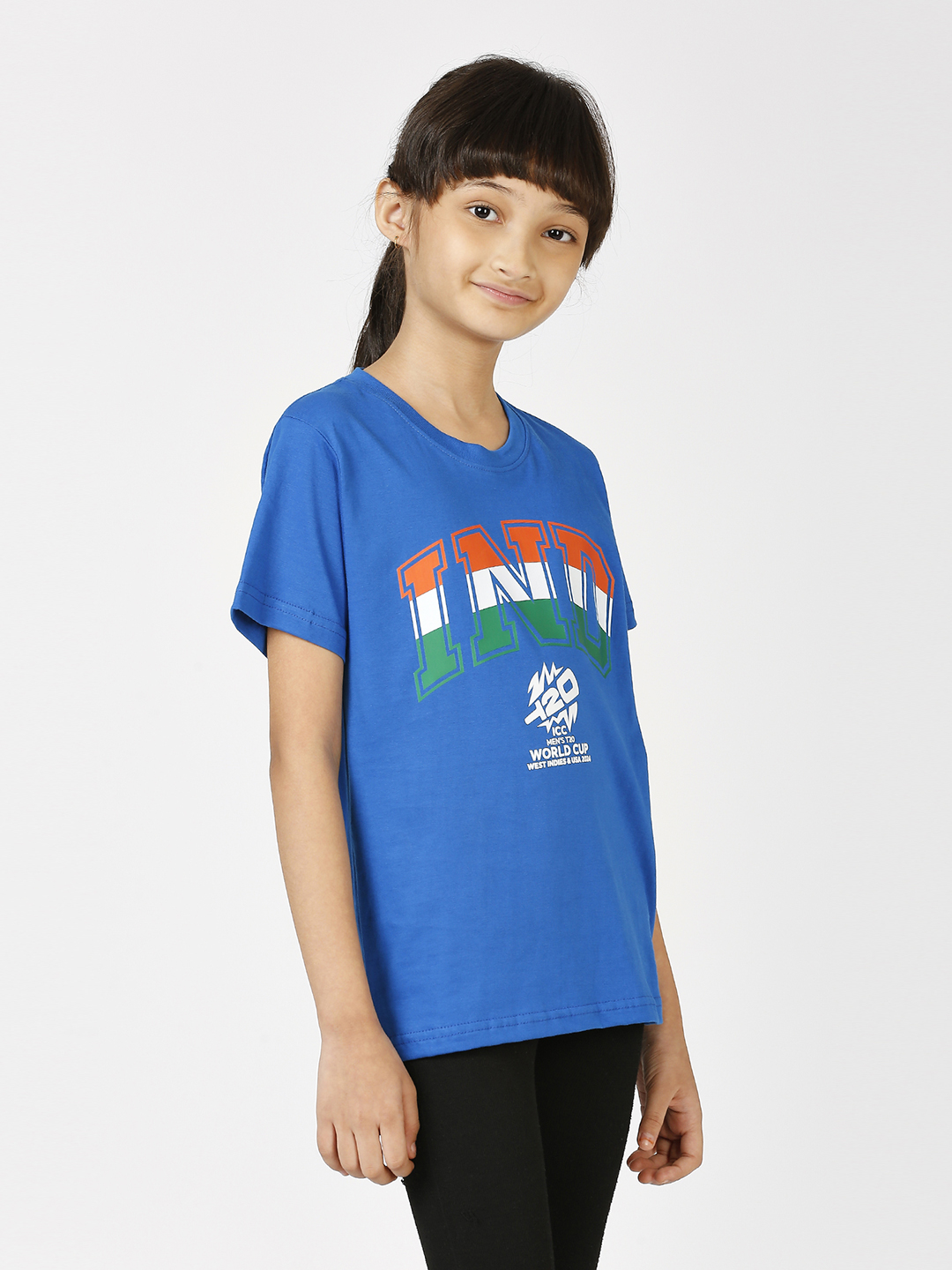 India ICC Men's T20 WC-24 Boys Blue Typography Printed Half Sleeves Round Neck Tri-Color Cotton T-Shirt (6)