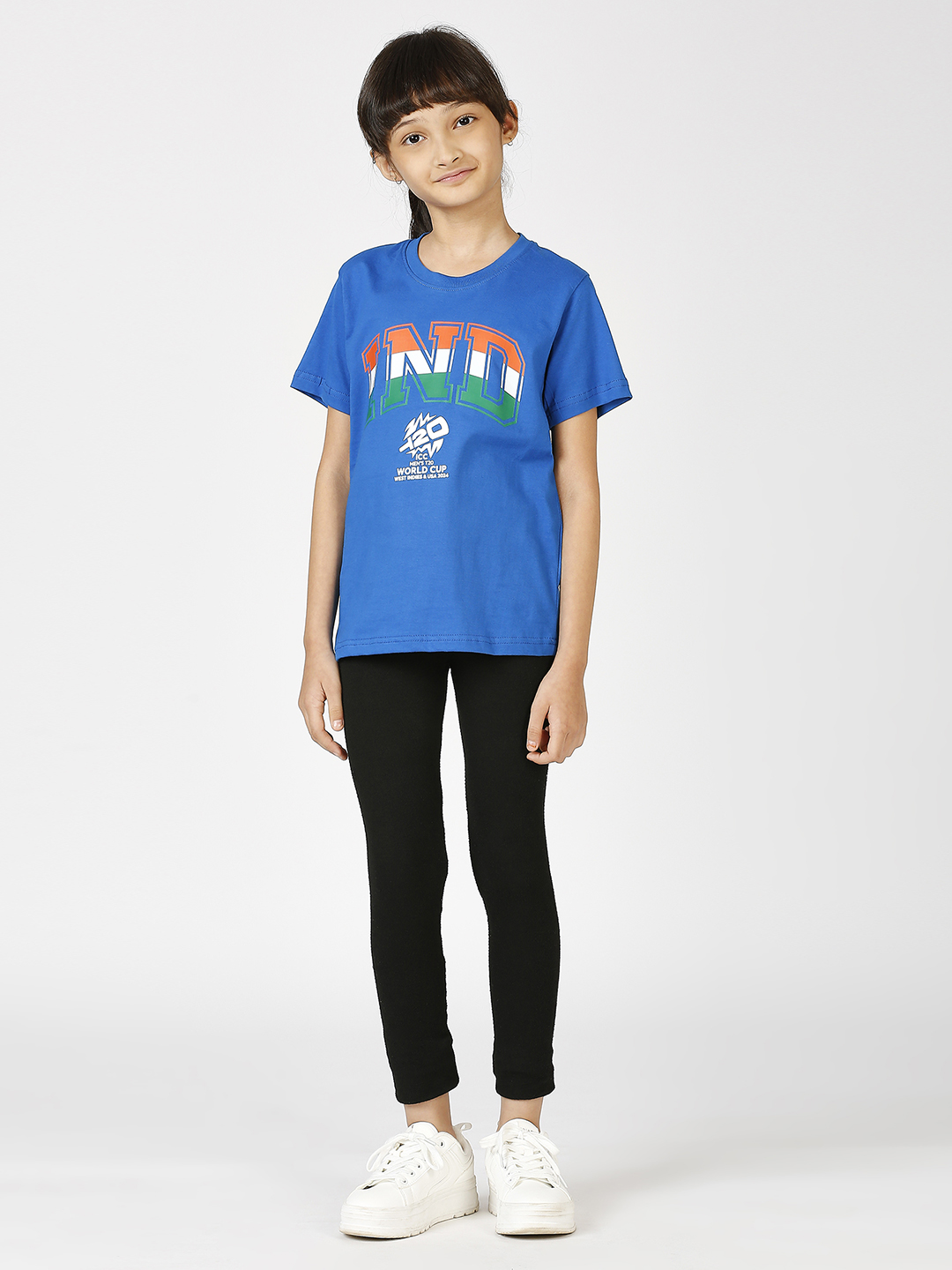 India ICC Men's T20 WC-24 Boys Blue Typography Printed Half Sleeves Round Neck Tri-Color Cotton T-Shirt (11)