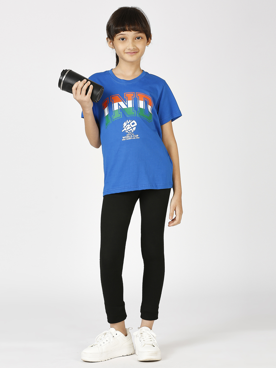 India ICC Men's T20 WC-24 Boys Blue Typography Printed Half Sleeves Round Neck Tri-Color Cotton T-Shirt (12)
