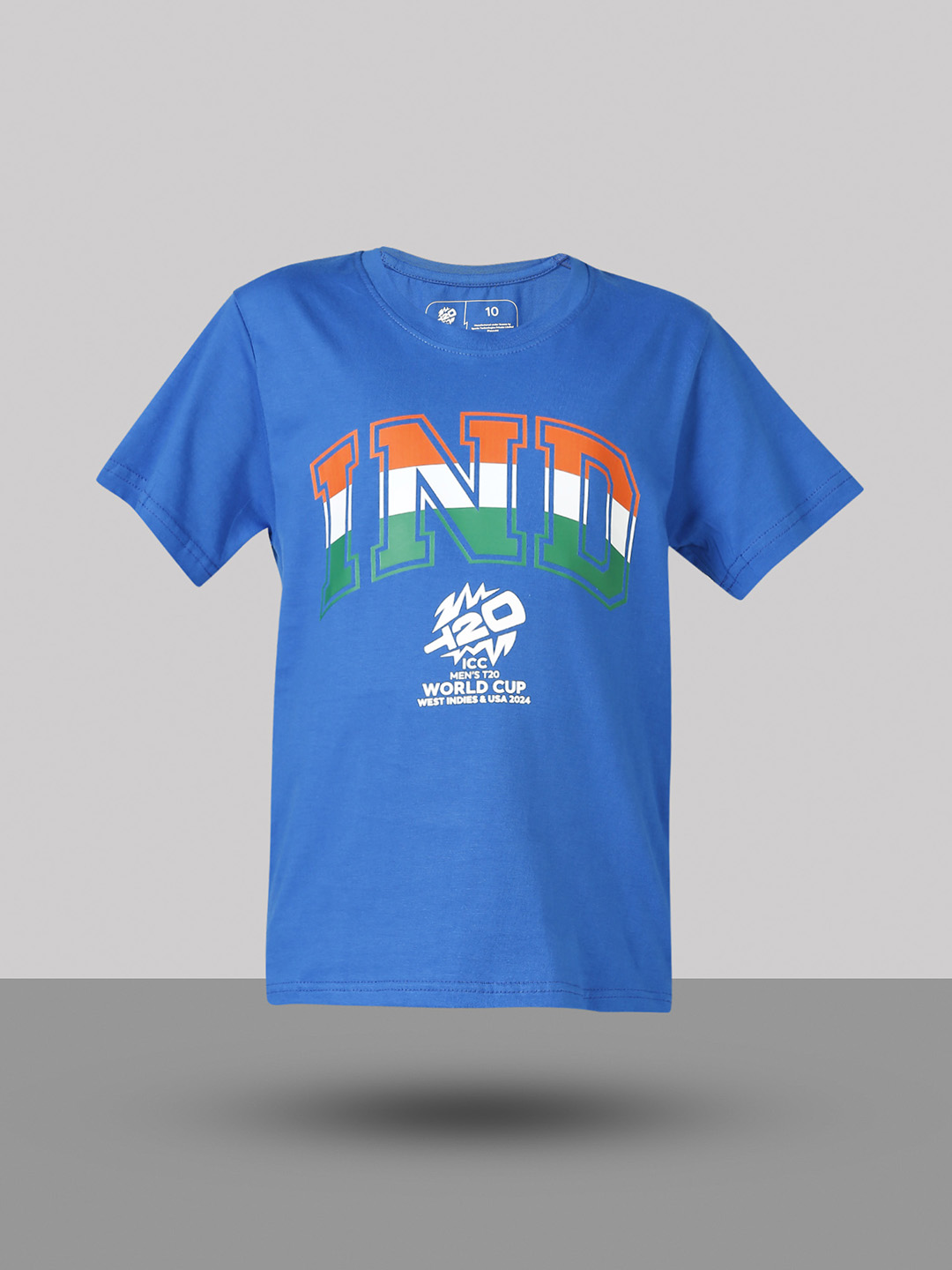 India ICC Men's T20 WC-24 Boys Blue Typography Printed Half Sleeves Round Neck Tri-Color Cotton T-Shirt (13)