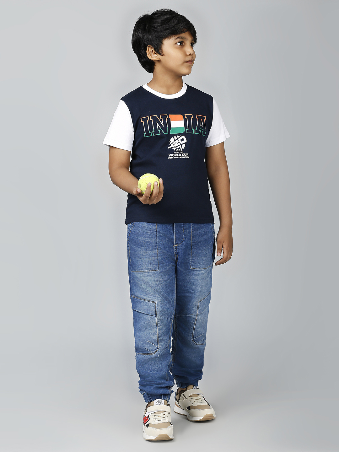 India ICC Men's T20 WC-24 Boys Navy Blue Typography Printed Half Sleeves Round Neck Cotton T-Shirt (8)