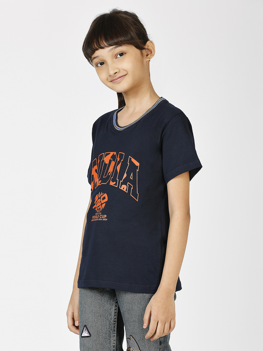 India ICC Men's T20 WC-24 Boys Navy Blue Typography Printed Half Sleeves Round Neck Cotton T-Shirt (4)