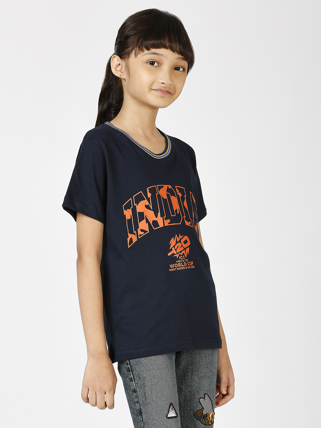 India ICC Men's T20 WC-24 Boys Navy Blue Typography Printed Half Sleeves Round Neck Cotton T-Shirt (6)