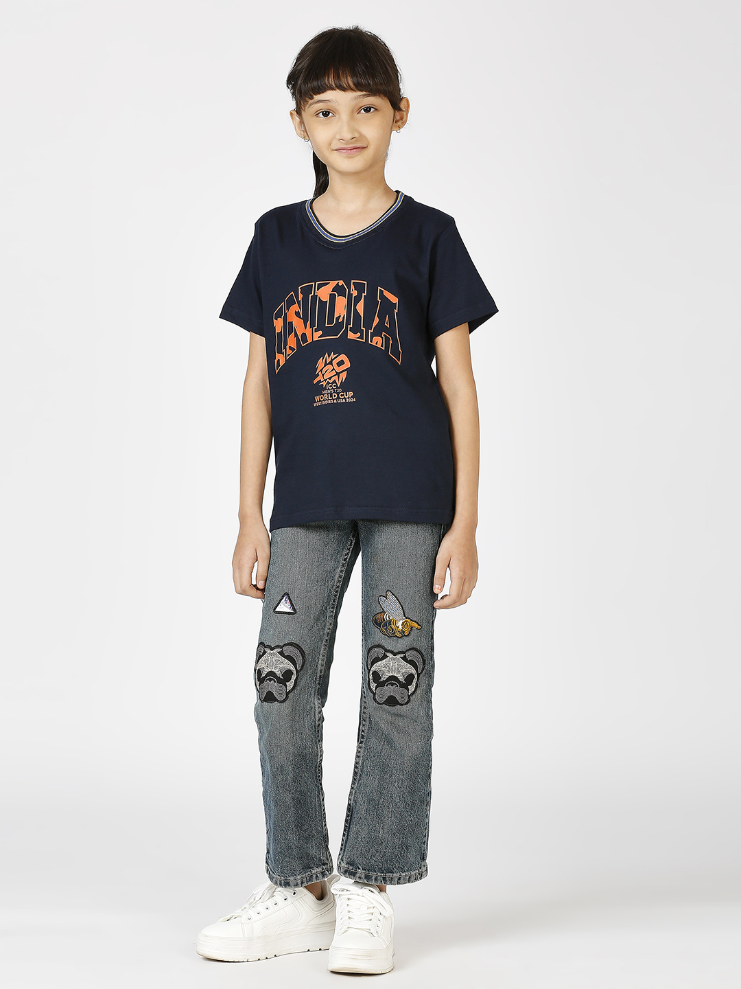 India ICC Men's T20 WC-24 Boys Navy Blue Typography Printed Half Sleeves Round Neck Cotton T-Shirt (11)