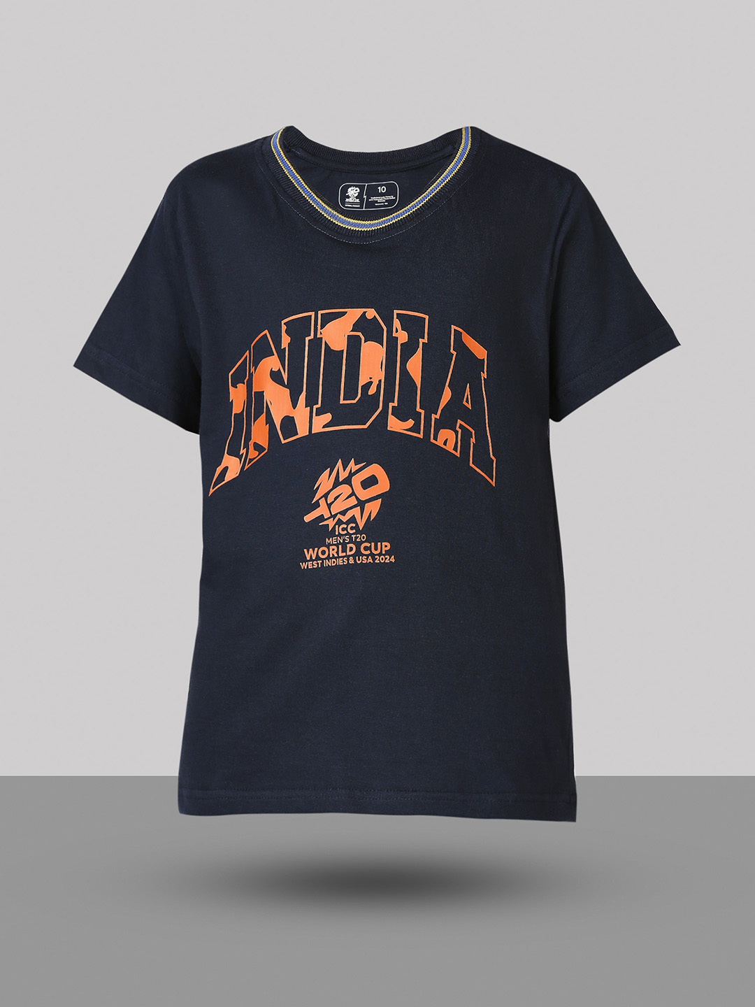 India ICC Men's T20 WC-24 Boys Navy Blue Typography Printed Half Sleeves Round Neck Cotton T-Shirt (13)